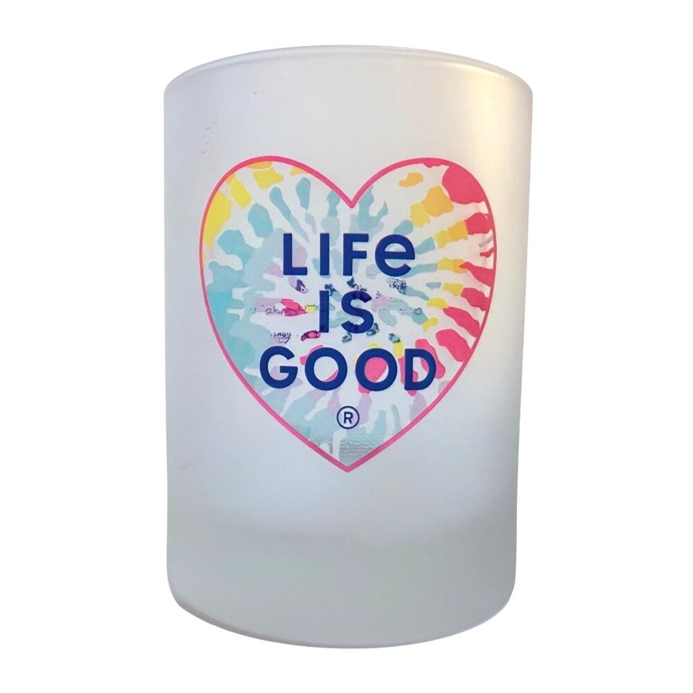 Life Is Good Cocktail Glass Tumbler Inspirational Drinkware Heart Candleholder